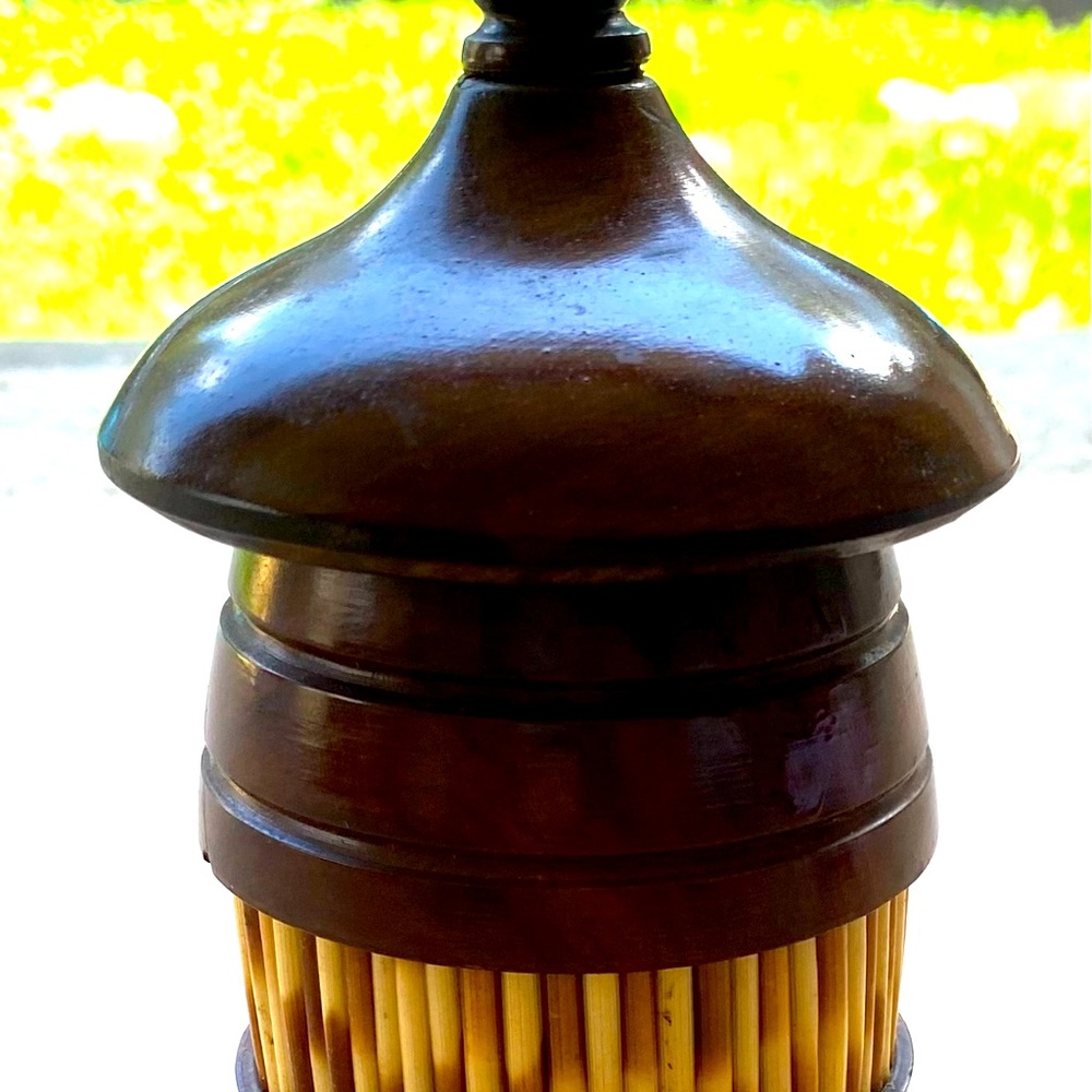 Vintage (circa early 1970s) Handmade Wood and Bamboo Stick Container with Lid